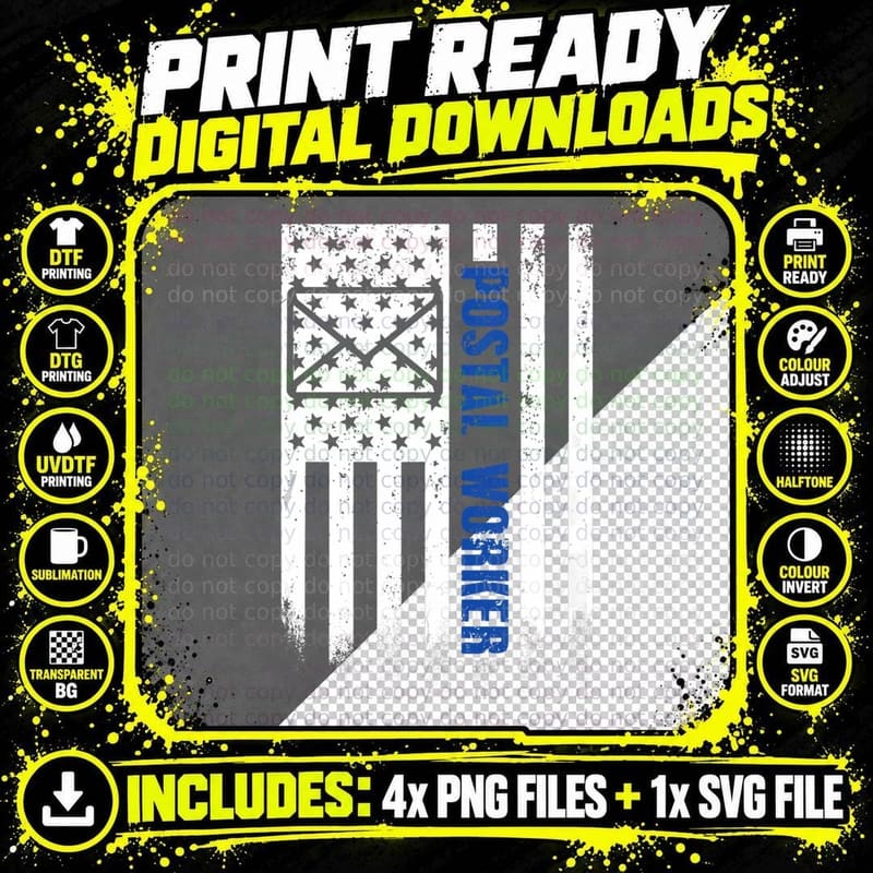 US Flag Postal Worker American Patriotic, Gift T-Shirt Png SVG Digital Bundle