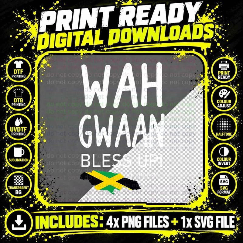Wah Gwaan Jamaican Jamaica Apparel Slang Design T-Shirt Png SVG Digital Bundle