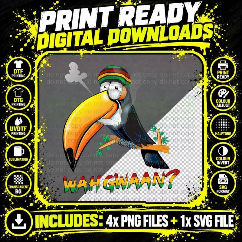 Wah Gwaan Shirt Patois Jamaica Toucan Jamaican Slang Png SVG Digital Bundle