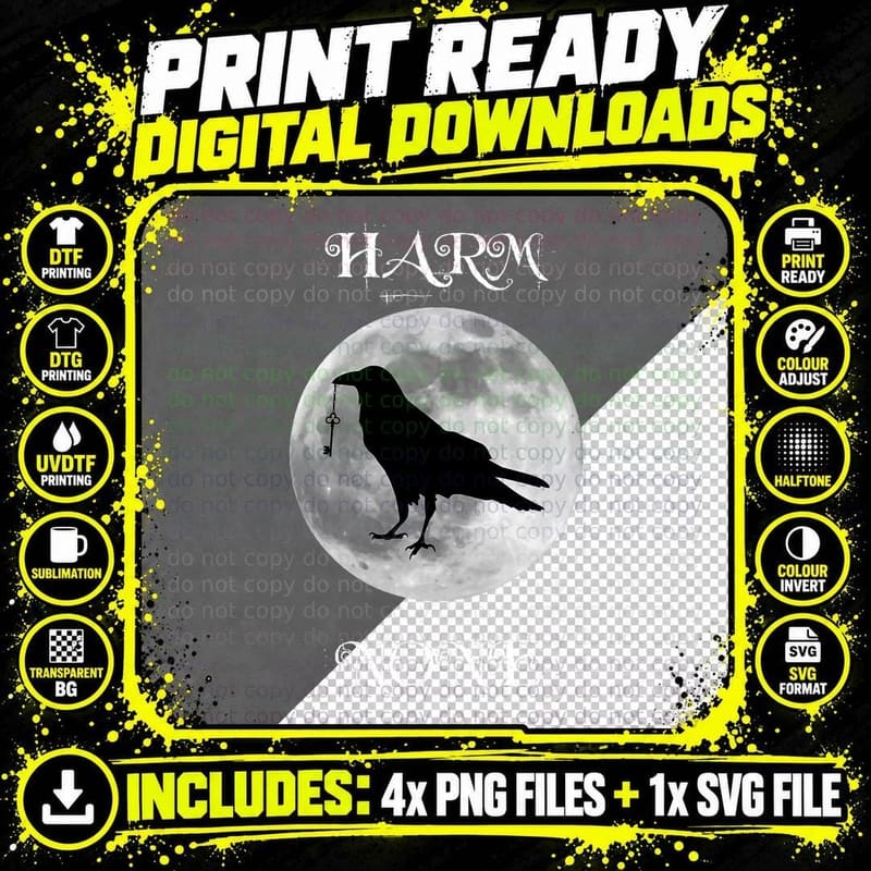 Wiccan T-Shirt Harm None Raven Moon Png SVG Digital Bundle