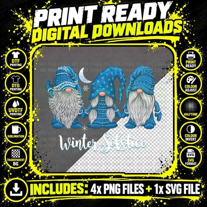 Winter Solstice Gnomes Solar Event Winter Gnomes Snow & Png SVG Digital Bundle