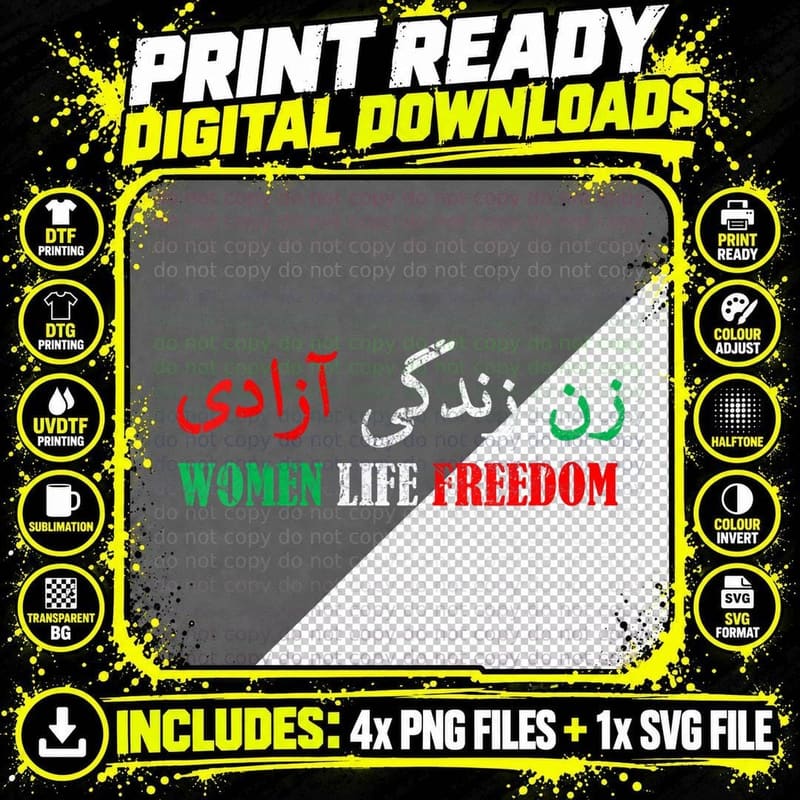 Zan Zendegi Azadi Persian Woman Life Freedom Png SVG Digital Bundle