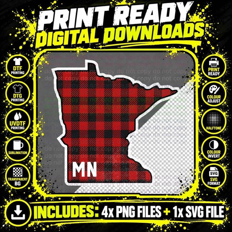 Best Minnesota Buffalo Plaid MN State Outline Pullover Png SVG Digital Bundle