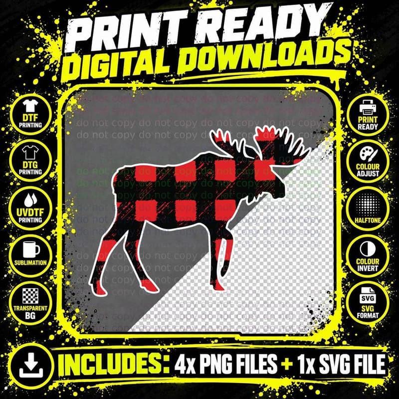 Buffalo Plaid Moose Hoodie 21547 T-Shirt Png SVG Digital Bundle