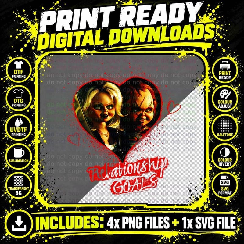 Child's Play Chucky and Tiffany Relationship Goals Png SVG Digital Bundle