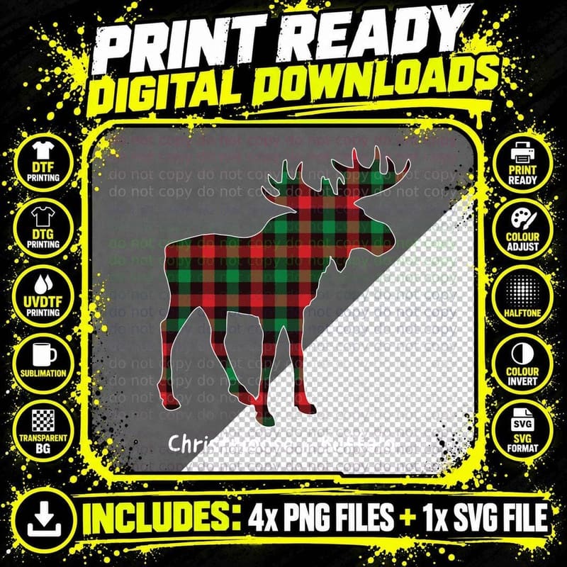 Christmoose in Buffalo New York Moose Red & Green Plaid Png SVG Digital Bundle