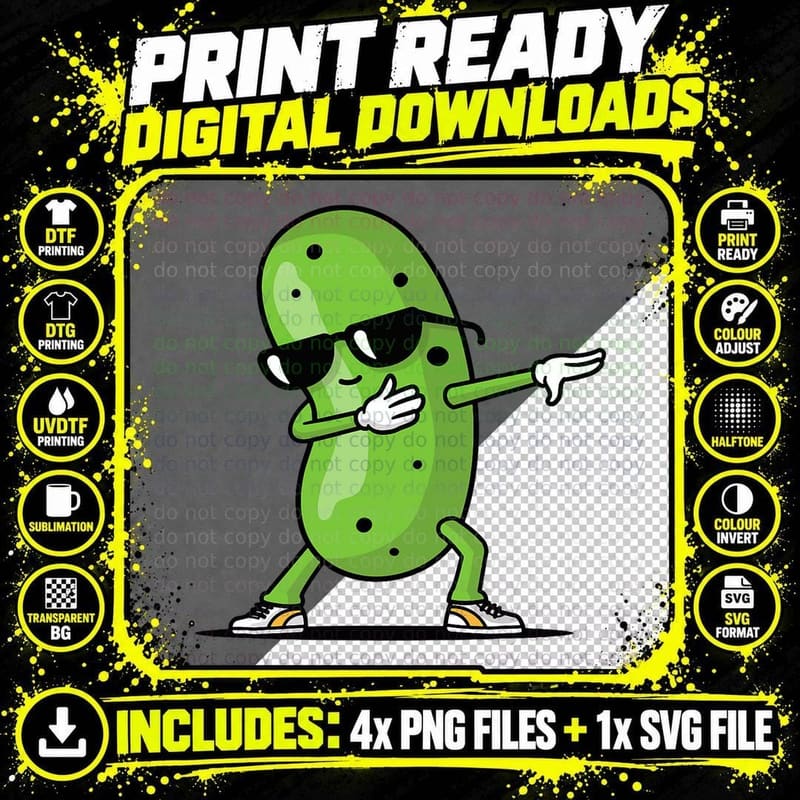 Dabbing Pickle Cool Cucumber T-Shirt Png SVG Digital Bundle