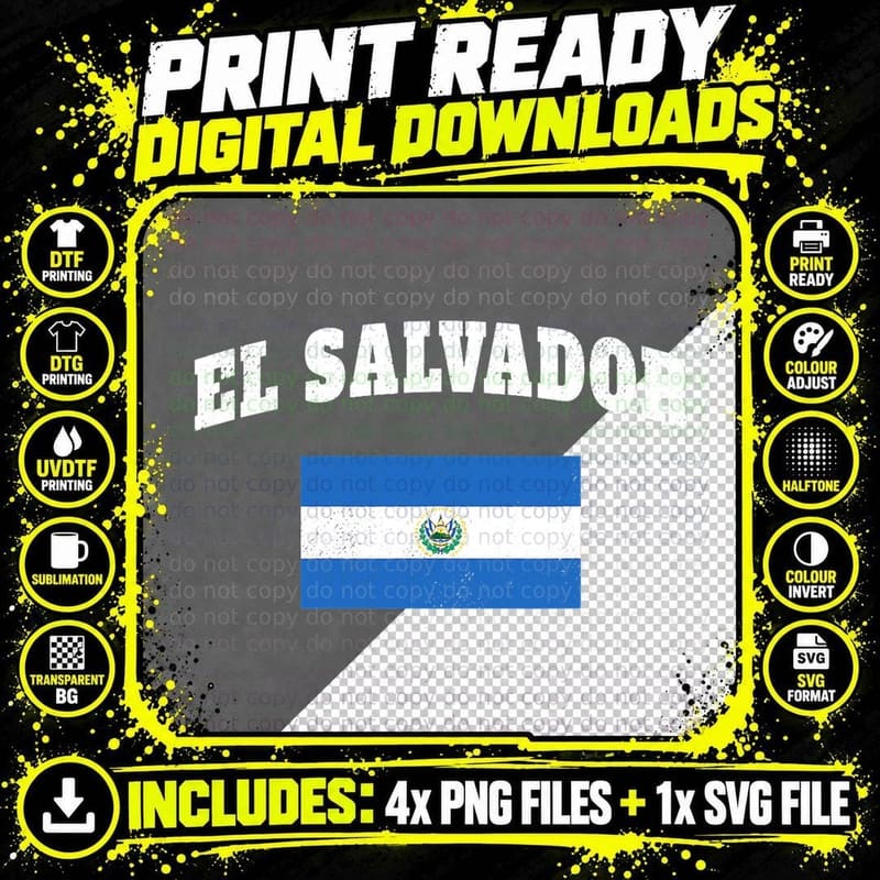 El Salvador Flag Shirt for People from El Salvador Png SVG Digital Bundle
