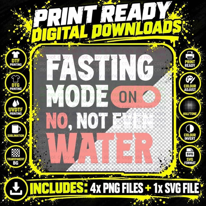 Fasting Mode on No Not Even Water Mubarak Eid Ramadan Png SVG Digital Bundle