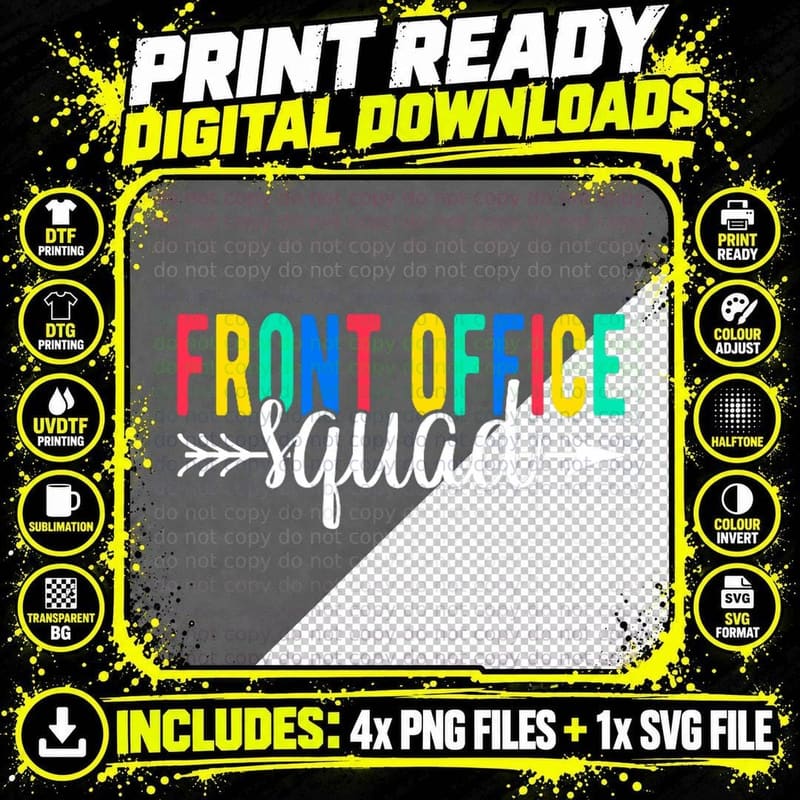 Front Office Squad Secretary Admin Assistant T-Shirt Png SVG Digital Bundle