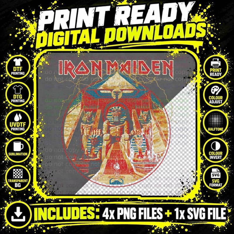 Iron Maiden - Powerslave Lightning Circle T-Shirt Png SVG Digital Bundle