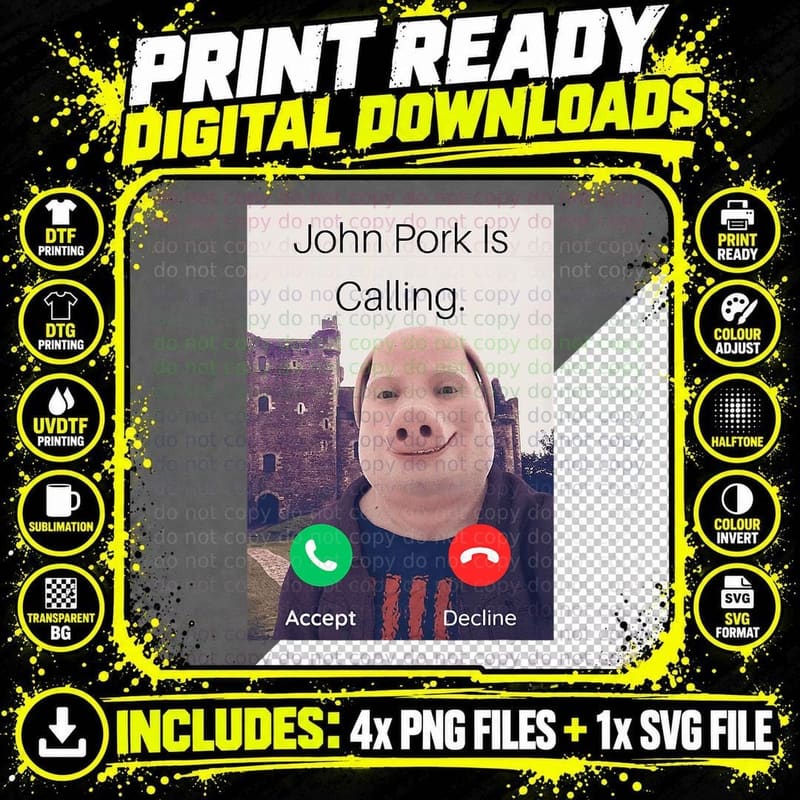 John Pork Is Calling Fuuny Answer Call Phone T-Shirt Png SVG Digital Bundle