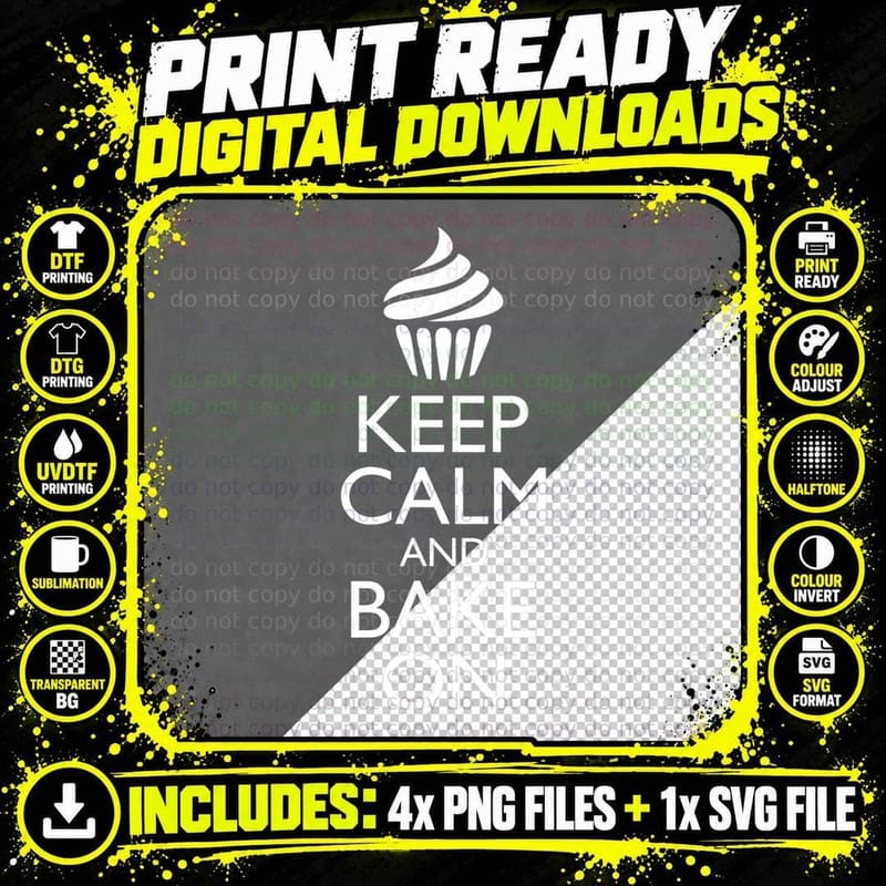 Keep Calm and Bake on Shirt with Cupcake T-Shirt Png SVG Digital Bundle