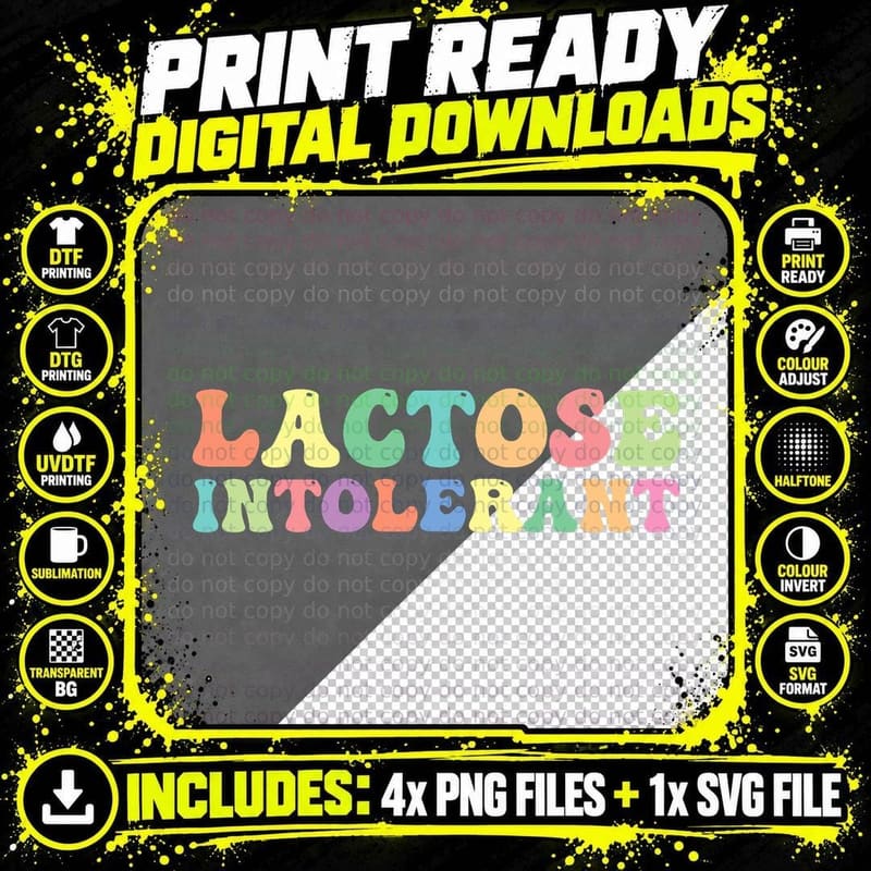 Lactose Intolerant Dairy Free T-Shirt Png SVG Digital Bundle