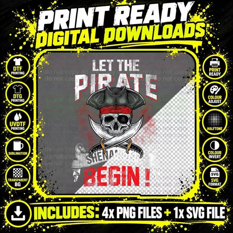 Let Pirate Shenanigans Begin Jolly Roger Costume T-Shirt Png SVG Digital Bundle