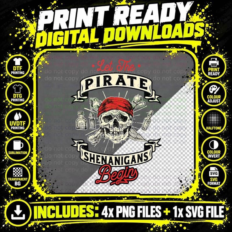 Let the Pirate Shenanigans Begin - Crossbones Freebooter Png SVG Digital Bundle