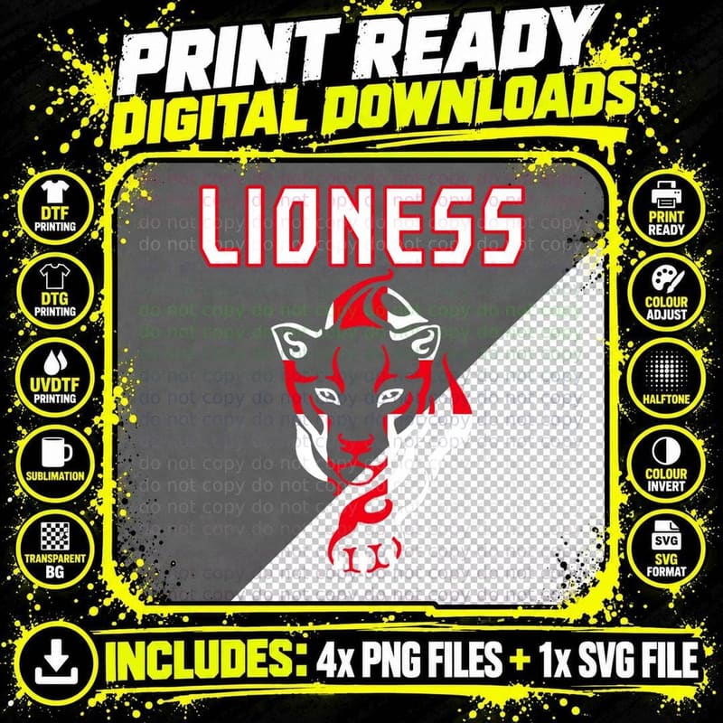 Lioness, Red & White England Flag, Women & Girls Png SVG Digital Bundle