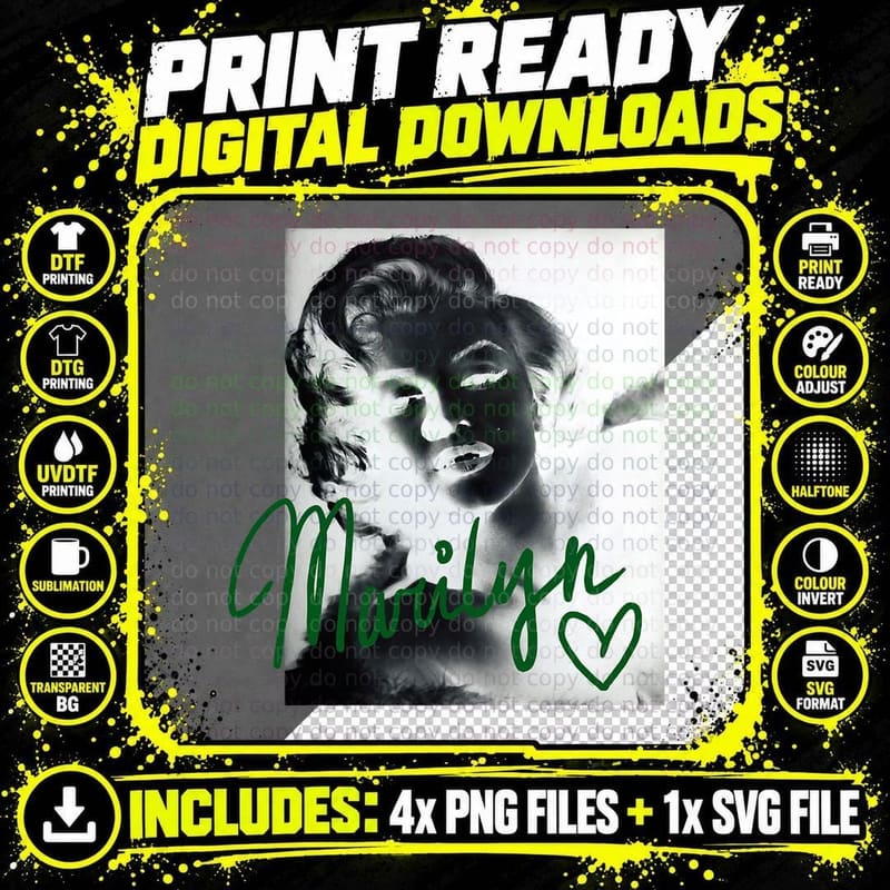 Marilyn Monroe Black and White, Pink Handwriting Short Png SVG Digital Bundle