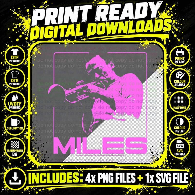 Miles Davis Monochromatic Pink T-Shirt Png SVG Digital Bundle