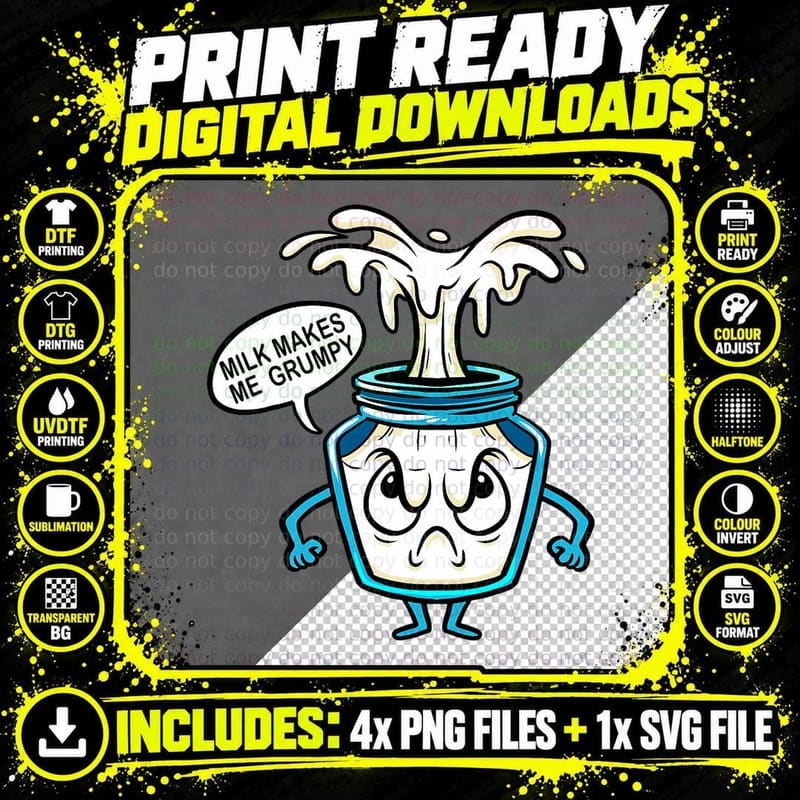Milk Dairy Free Grumpy Milk Grumpy Lactose Intolerant Png SVG Digital Bundle