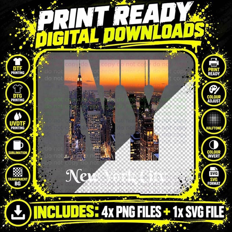 New York City Iconic Skyline T-Shirt Png SVG Digital Bundle