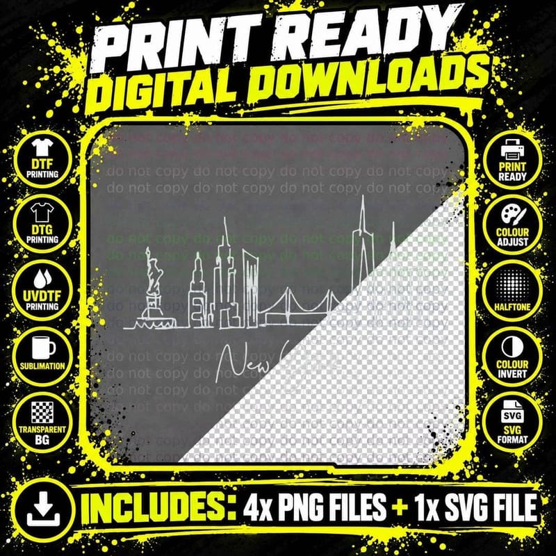 New York Skyline Heartbeat Statue of Liberty I Love New Png SVG Digital Bundle