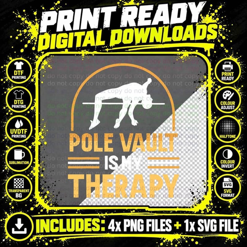 Pole Vault Is My Therapy Vaulter Vaulting Hobby T-Shirt Png SVG Digital Bundle