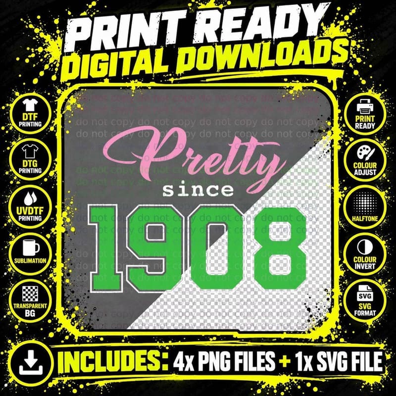 Pretty Since 1908 Sorority T-Shirt Png SVG Digital Bundle