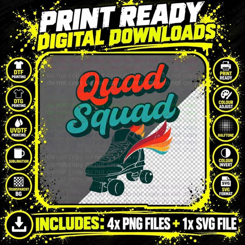 Quad Squad Shirt Roller Derby Rollerskater Rollerskating Png SVG Digital Bundle