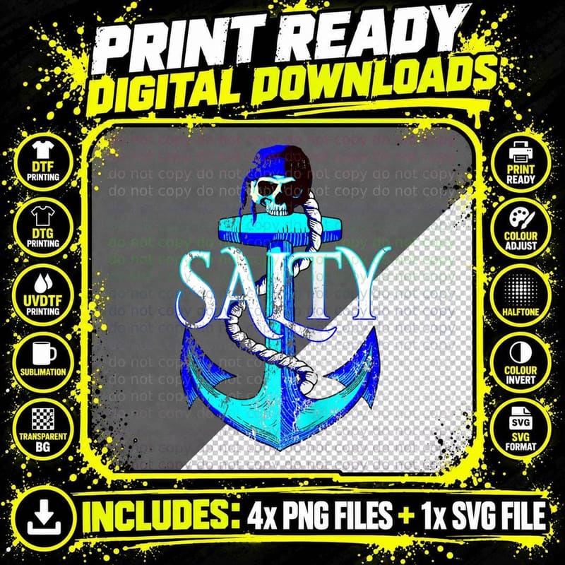 Salty Pirate Anchor Nautical T-Shirt Png SVG Digital Bundle