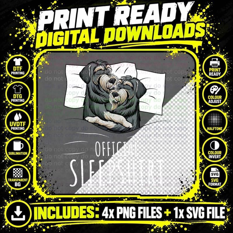 Sleeping Miniature Schnauzer Pajama Official Sleepshirt Png SVG Digital Bundle