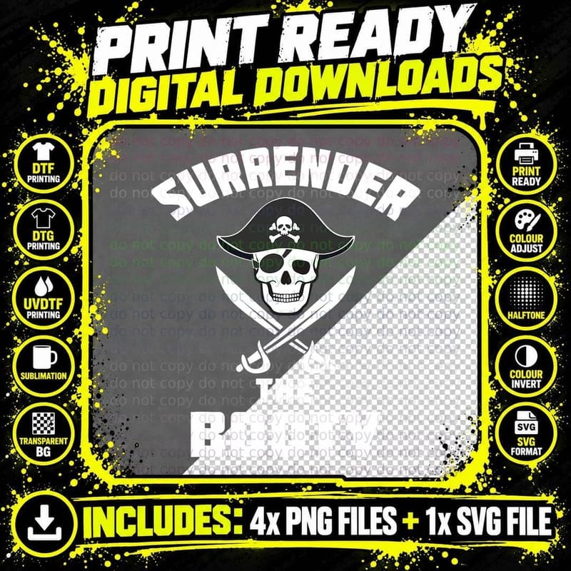 Surrender the Booty Pirate T-Shirt Png SVG Digital Bundle