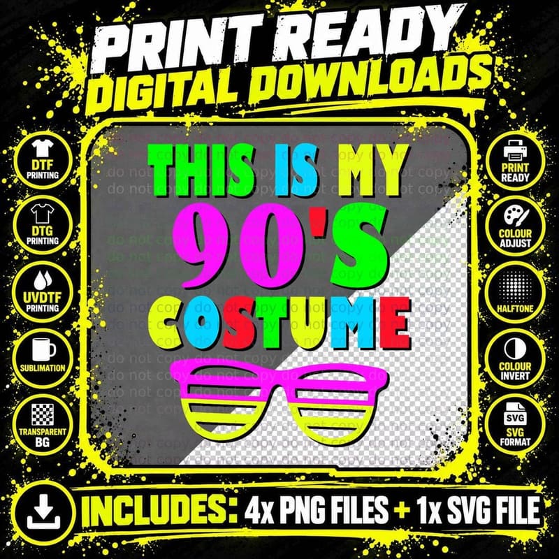 This Is My 90-S Costume T-Shirt 80's 90's Party Tee Png SVG Digital Bundle
