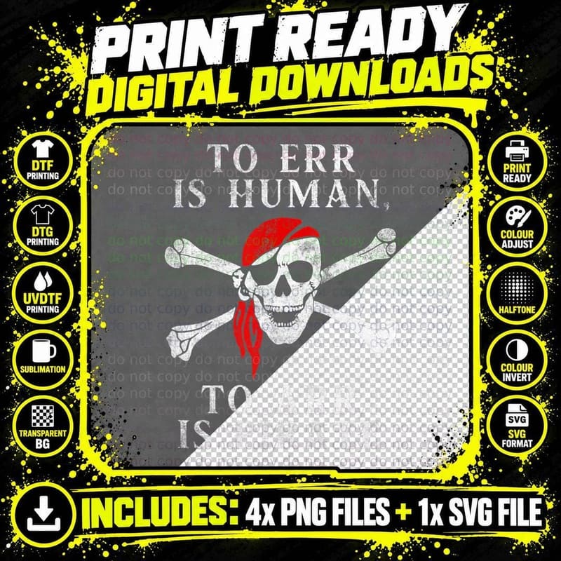 To Err Is Human, to Arr Is Pirate Jolly Roger Red Png SVG Digital Bundle