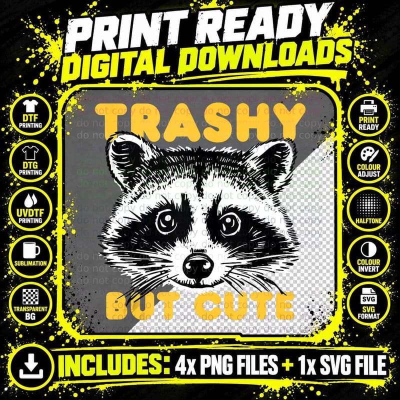 Trashy but Cute Raccoon T-Shirt Png SVG Digital Bundle