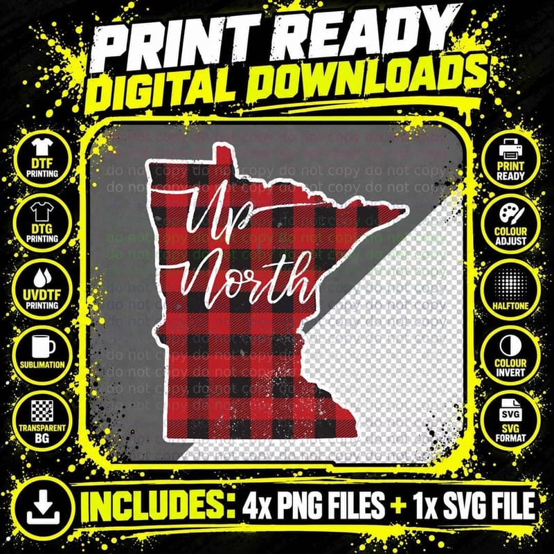 Up North Minnesota Black Red Buffalo Plaid Pullover Png SVG Digital Bundle