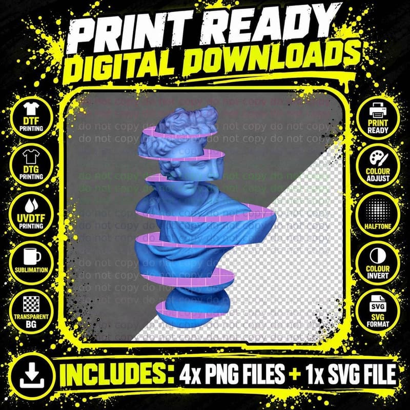 Vaporwave Marble Roman - Greek 3D Sliced Statue T-Shirt Png SVG Digital Bundle