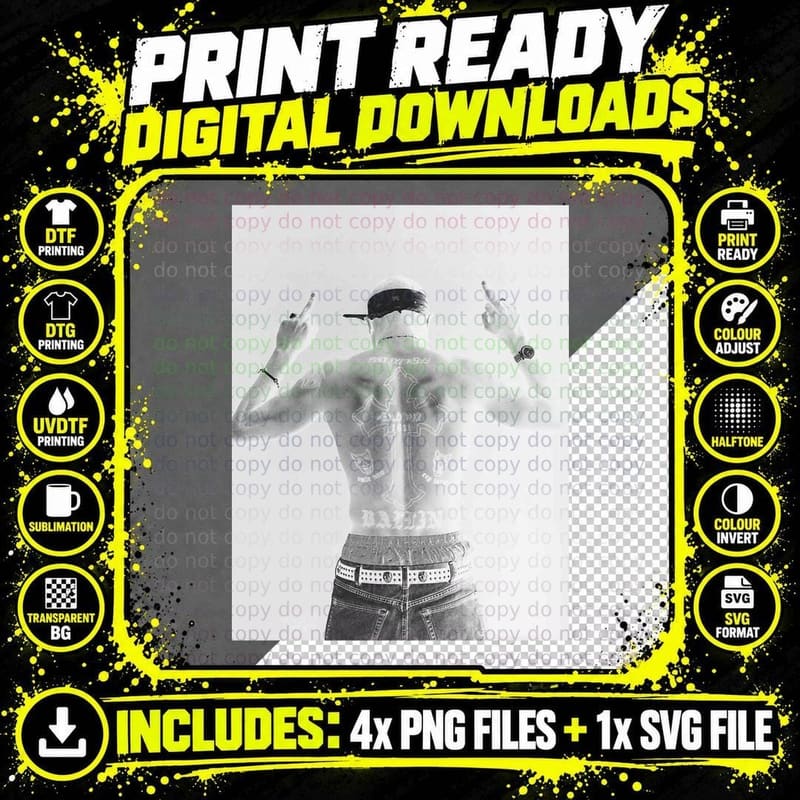 BW Back Middle Finger T-Shirt Png SVG Digital Bundle
