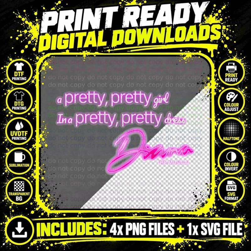 Diana the Musical Broadway Pretty Girl T-Shirt Png SVG Digital Bundle
