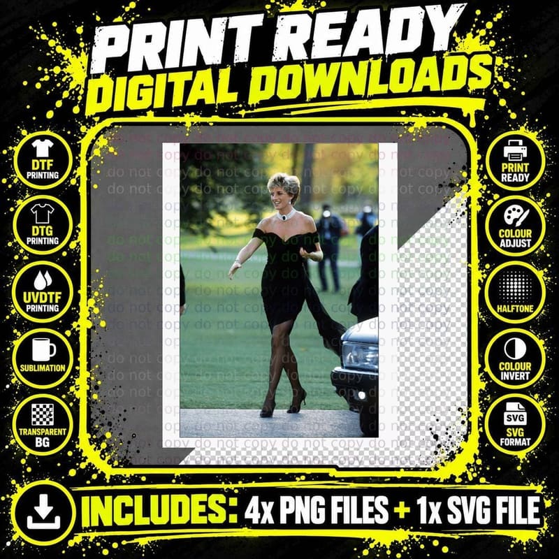 Diana, Princess of Wales, Revenge Dress Premium 1 T-Shirt Png SVG Digital Bundle