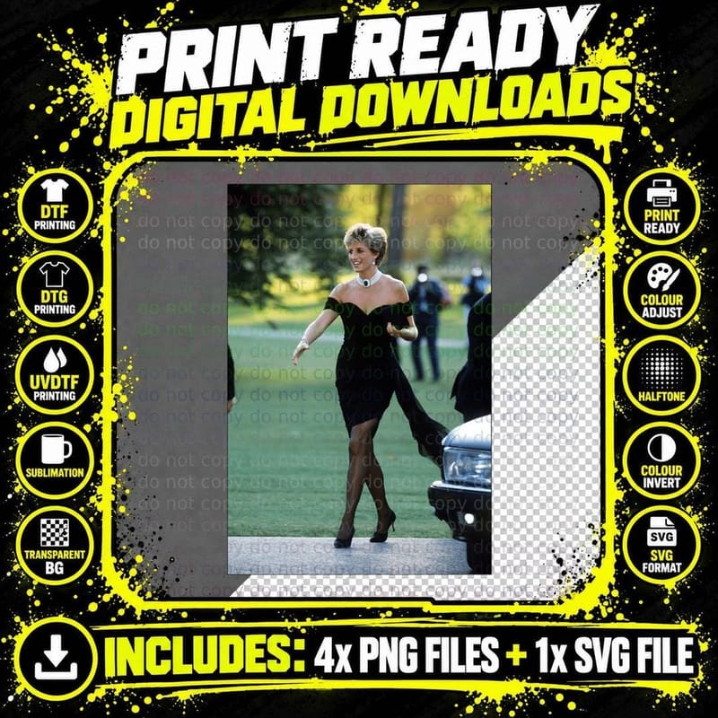 Diana, Princess of Wales, Revenge Dress Premium 2 T-Shirt Png SVG Digital Bundle