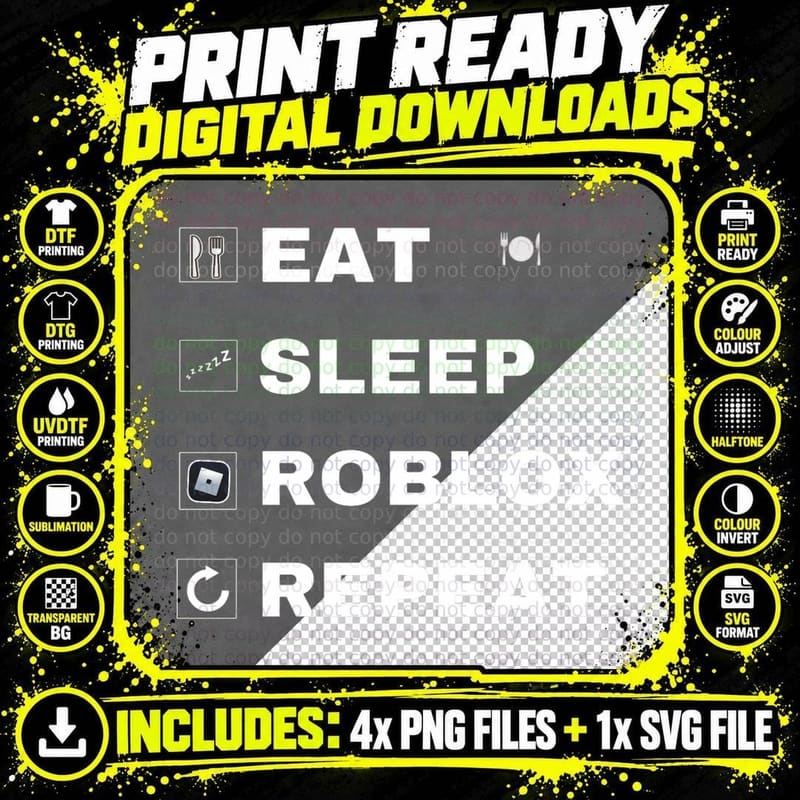 Eat Sleep Roblox Repeat Essential T-Shirt Png SVG Digital Bundle