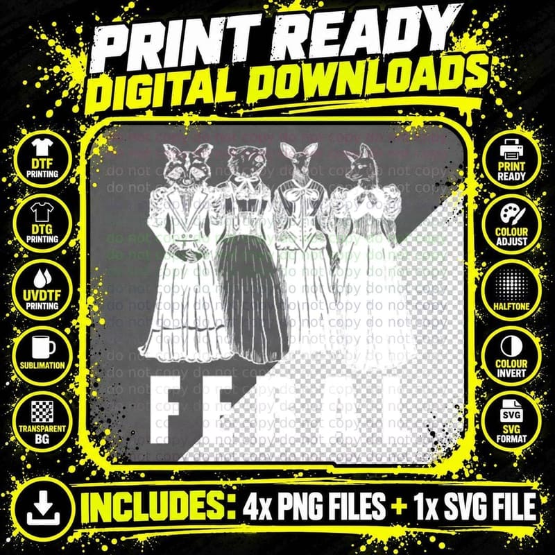 Feral Victorian Critter Squad T-Shirt Png SVG Digital Bundle
