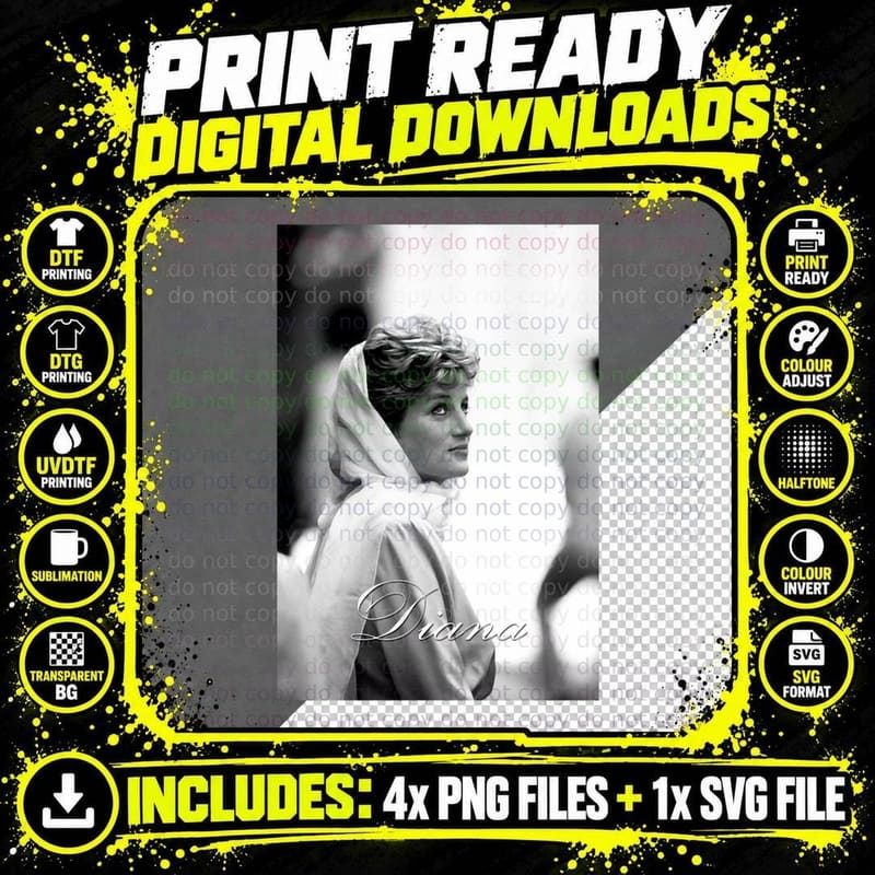 HRH Princess Diana - Professional Photo T-Shirt Png SVG Digital Bundle