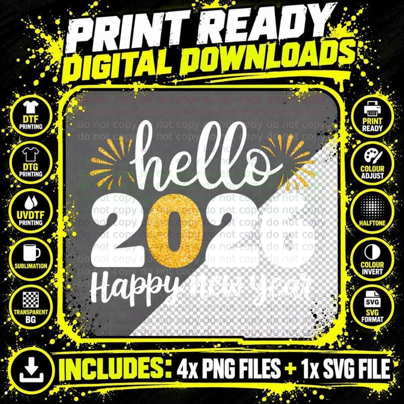 Happy New Year 2026 New Year Party Friends Family Adults Png SVG Digital Bundle