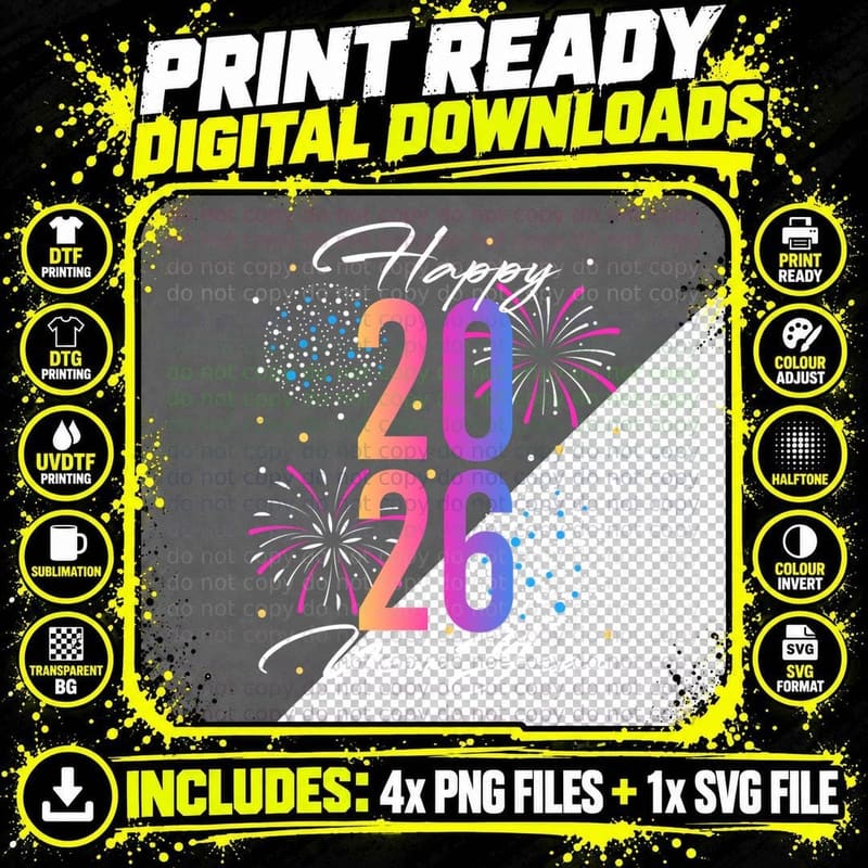 Happy New Year 2026 New Years Party Firework 2026 T-Shirt Png SVG Digital Bundle