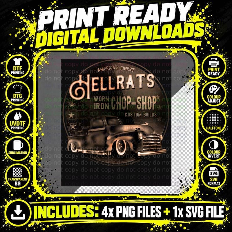 Hellrats Rat Rod Chop Shop T-Shirt Png SVG Digital Bundle
