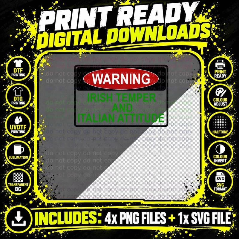Irish Temper and Italian Attitude T-Shirt Png SVG Digital Bundle