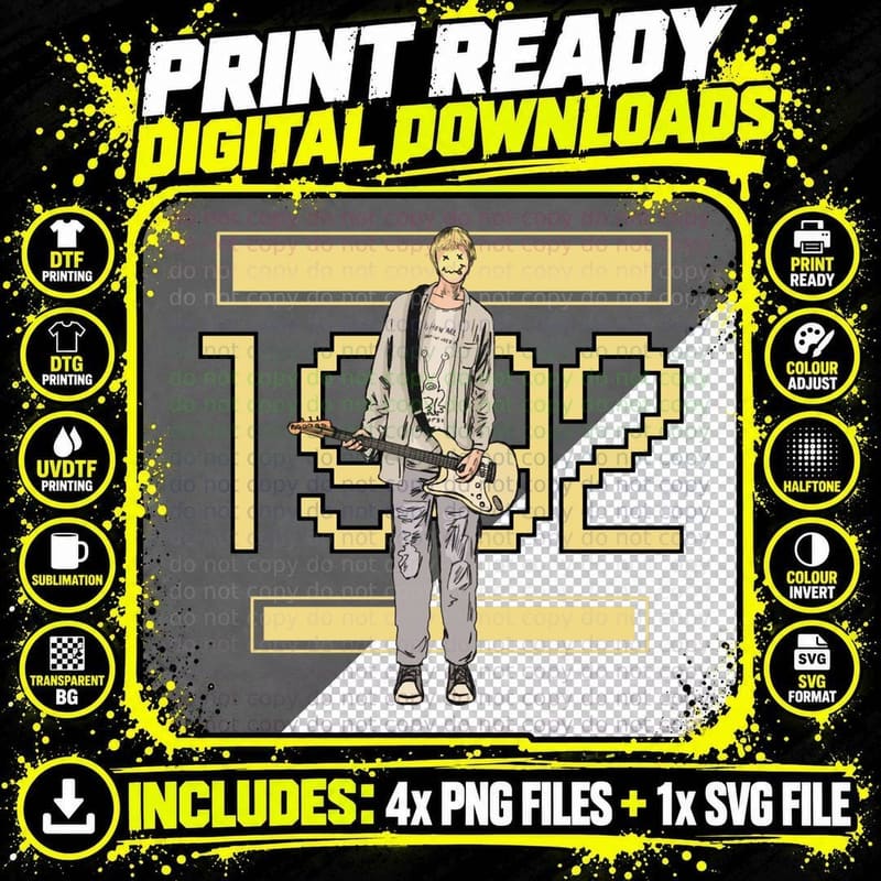 Kurt Cobain 1992 Style T-Shirt Png SVG Digital Bundle