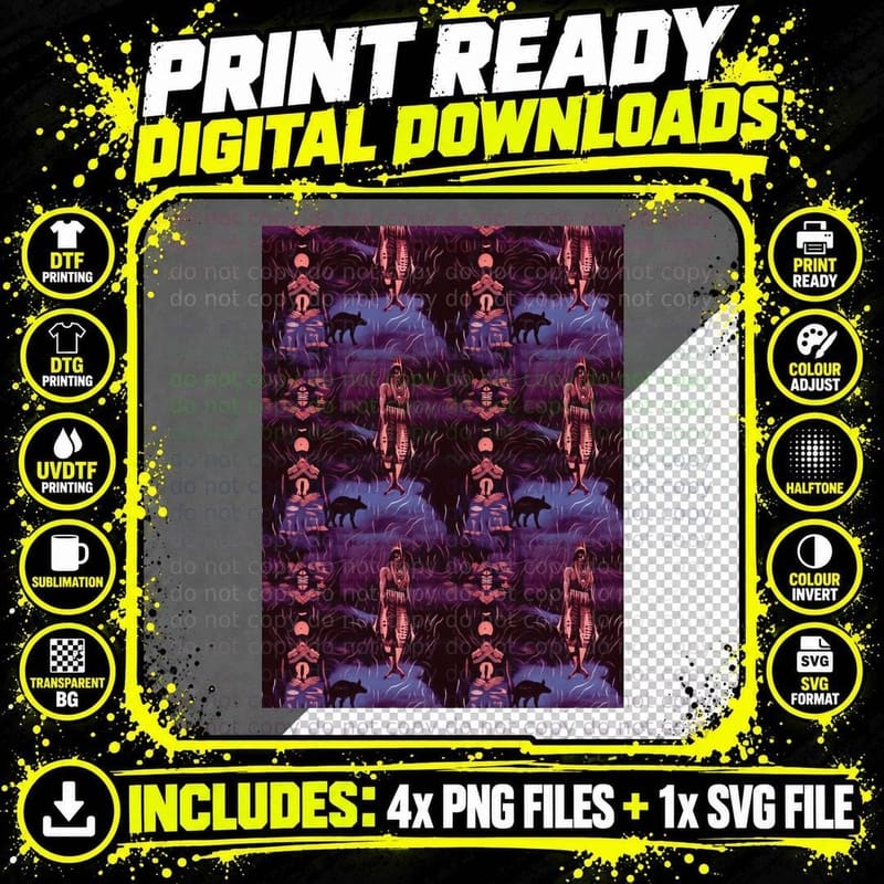 Navajo Skinwalker Repeating Pattern T-Shirt Png SVG Digital Bundle